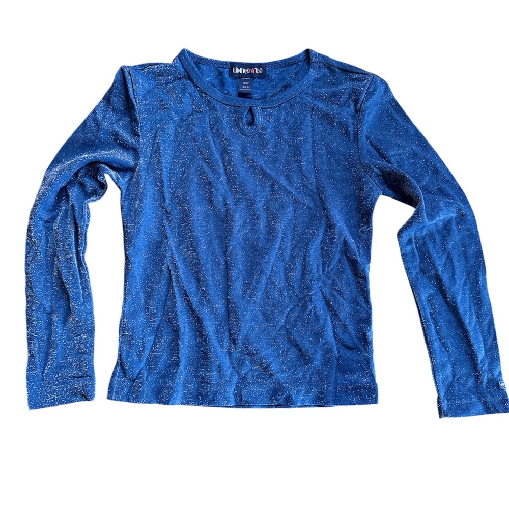 Vintage Limited Too Blue Glitter Sparkle Keyhole Long Sleeve Top Girls XS 8